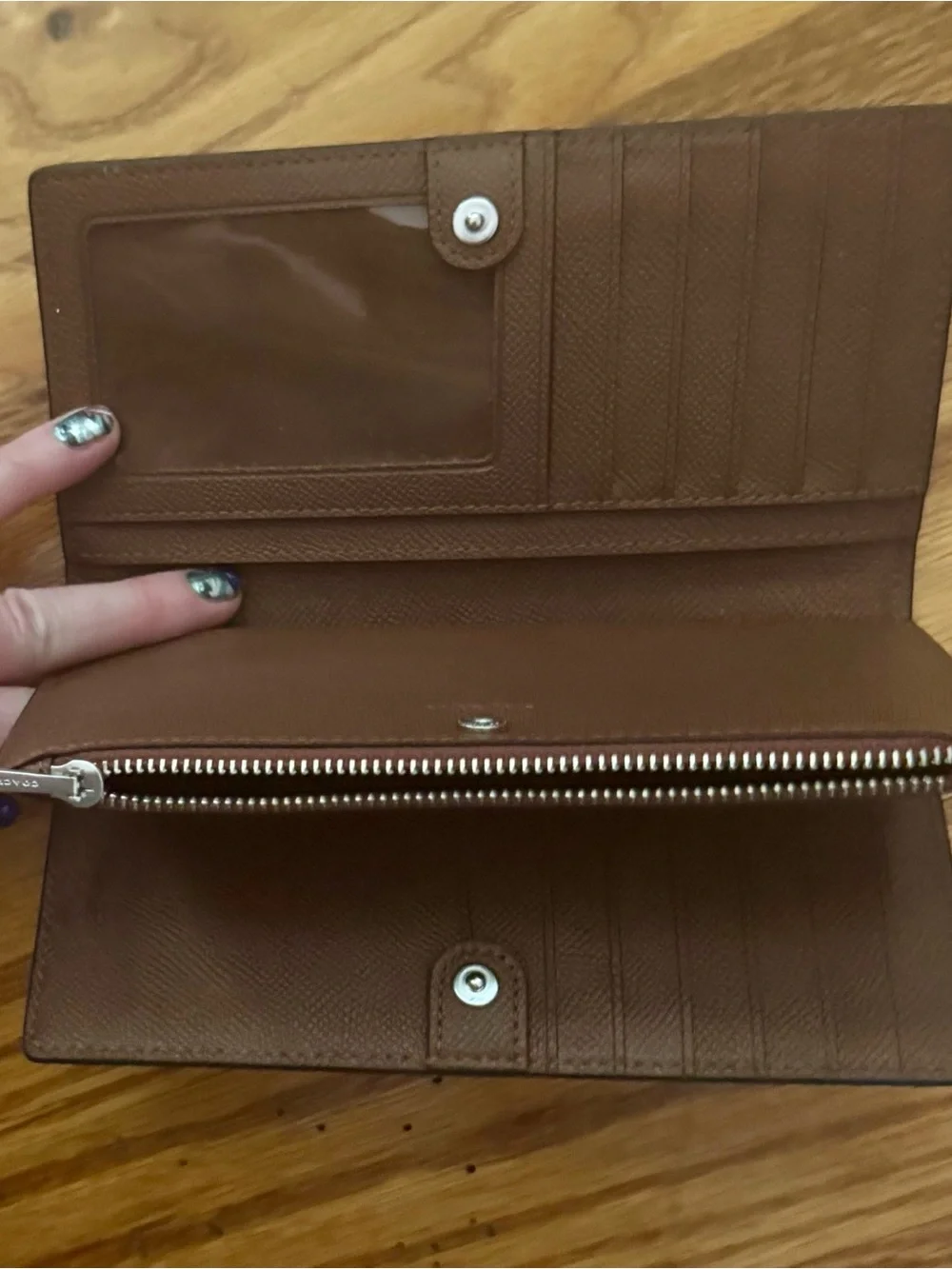 Coach Brown Zip-Around Continental Wallet with Silver Logo